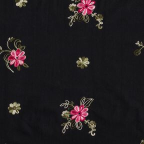 popeline di cotone Mazzi di fiori ricamati – nero/bacca, 