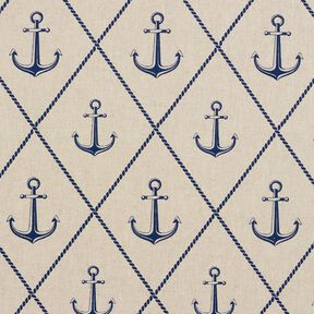 tessuto arredo mezzo panama Ancora classica – naturale/blu marino, 
