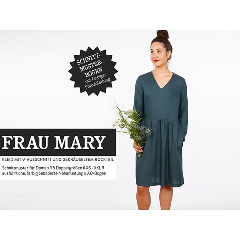 FRAU MARY - abito con scollo a V e arricciatura sulla gonna, Studio Schnittreif  | XS -  XXL,  image number 1
