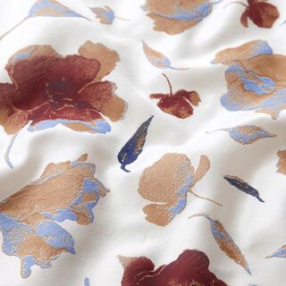 satin di seta-viscosa, foglie astratte – bianco, 