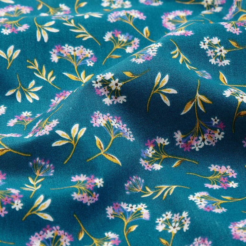 tessuto in cotone cretonne fiori delicati – blu oceano,  image number 2