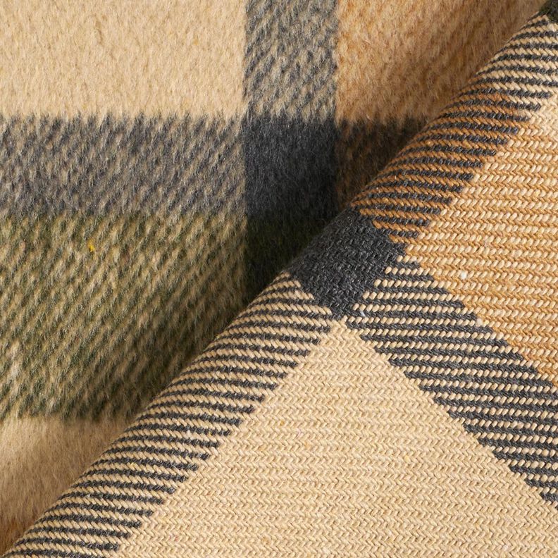 Tessuto per cappotto garzato a quadri scozzesi – sabbia/cachi chiaro, image number 4