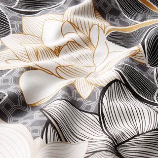 tessuto arredo, satin di cotone, fior di loto – grigio, 