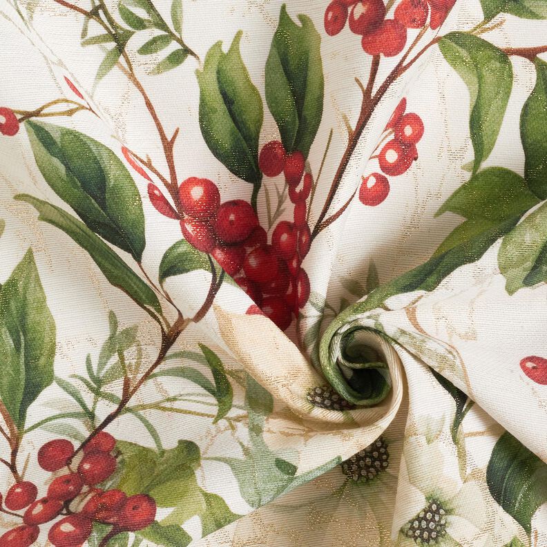 tessuto arredo Jacquard lurex arbusto invernale con bacche – naturale/oro,  image number 3
