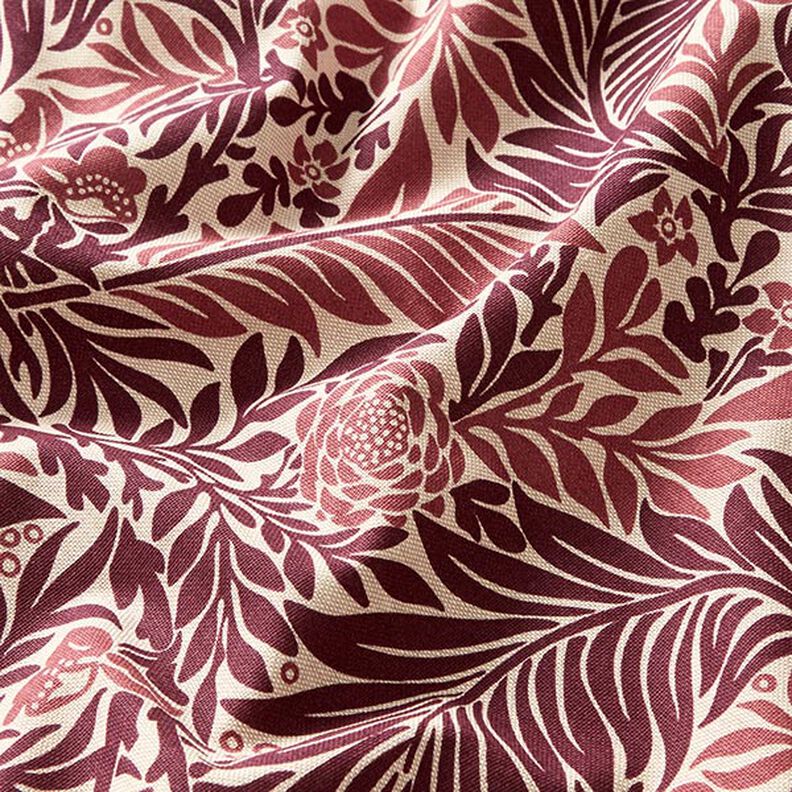 tessuto arredo mezzo panama fiori e tralci – naturale/rosso borgogna,  image number 2