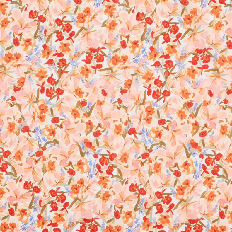 Voile di cotone con stampa digitale ad acquerello mare floreale – avorio/salmone,  image number 1