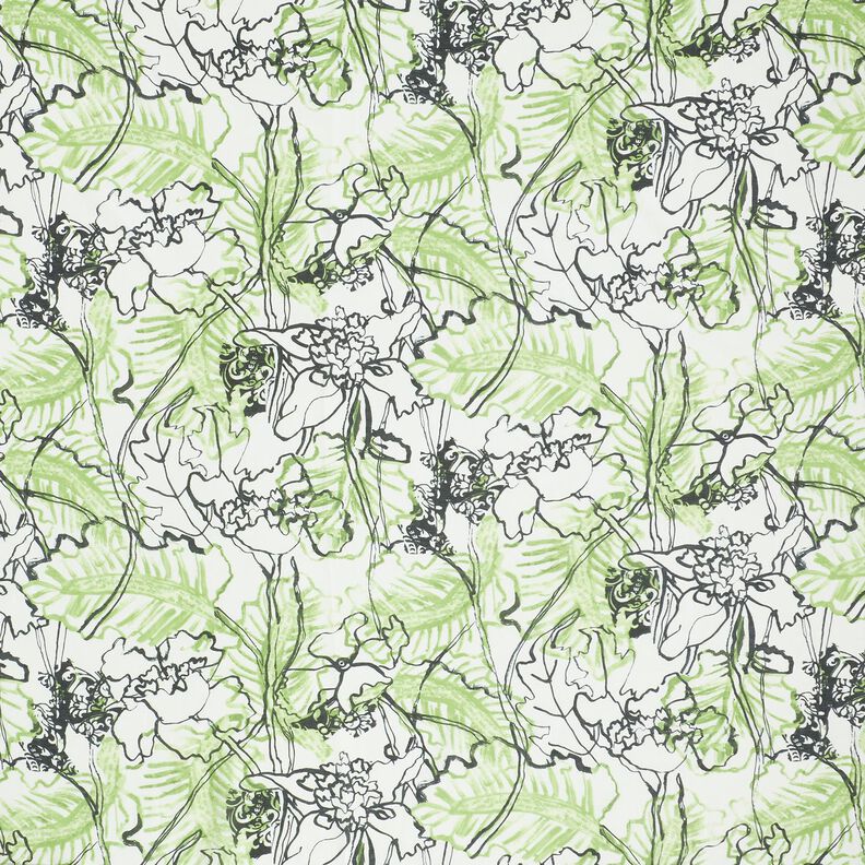 Misto cotone-seta con fiori astratti – avorio/verde maggio,  image number 1