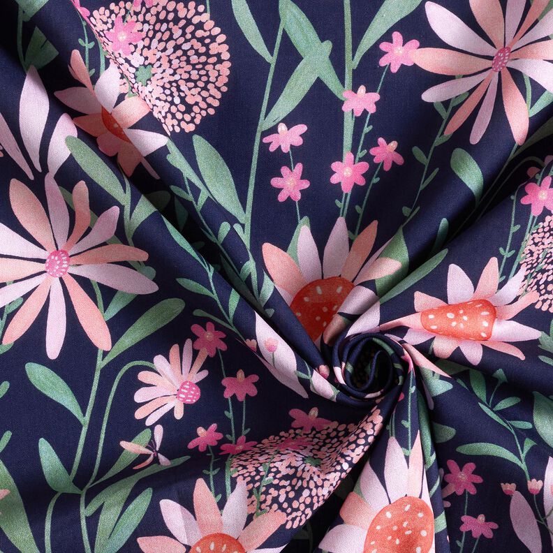 popeline di cotone Grandi fiori di prato stampa digitale | Poppy Fabrics – blu notte,  image number 3