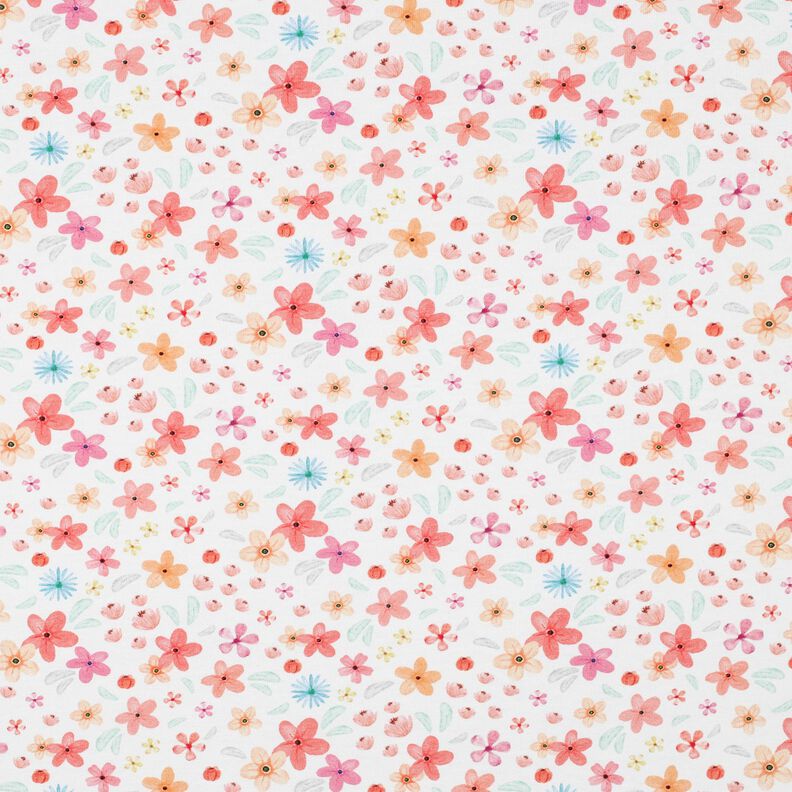 GOTS jersey di cotone Fiorellini colorati stampa digitale | Poppy Fabrics – bianco/albicocca, image number 1