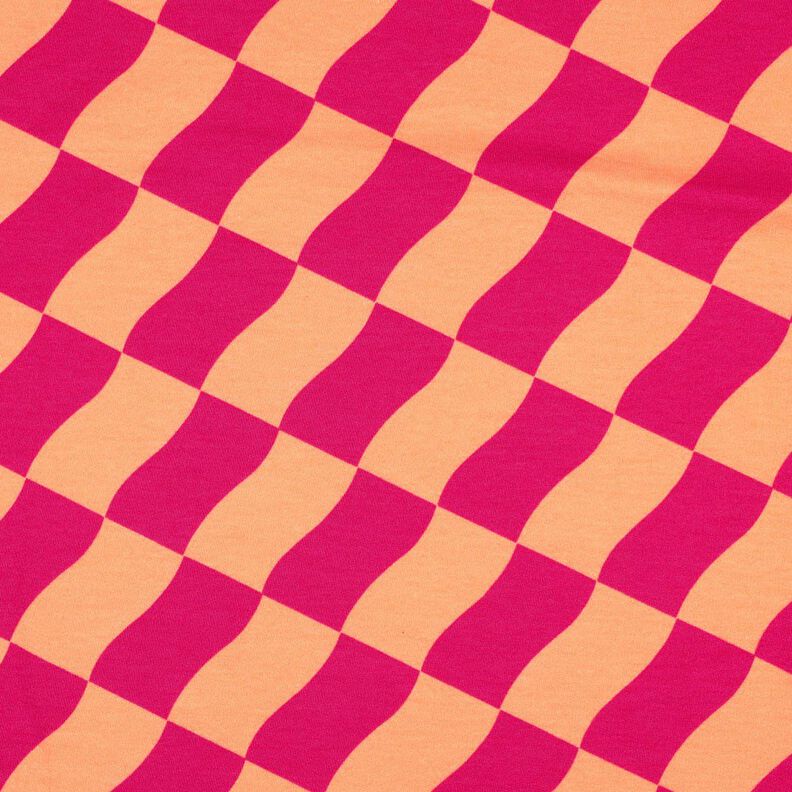 Soffice felpa a quadri ondulati | Poppy Fabrics – rosa fucsia acceso/arancio pesca,  image number 1