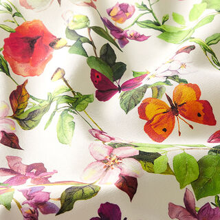 Tessuti da esterni canvas Fiori e farfalle – bianco/lillà, 