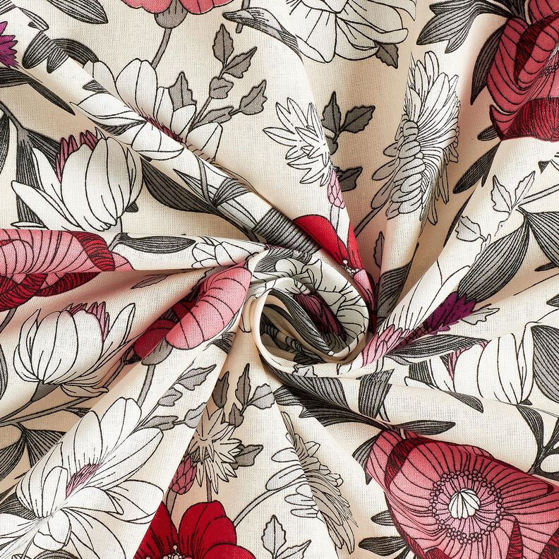 tessuto in cotone cretonne Fiori dai colori vivaci – uva/naturale,  image number 3