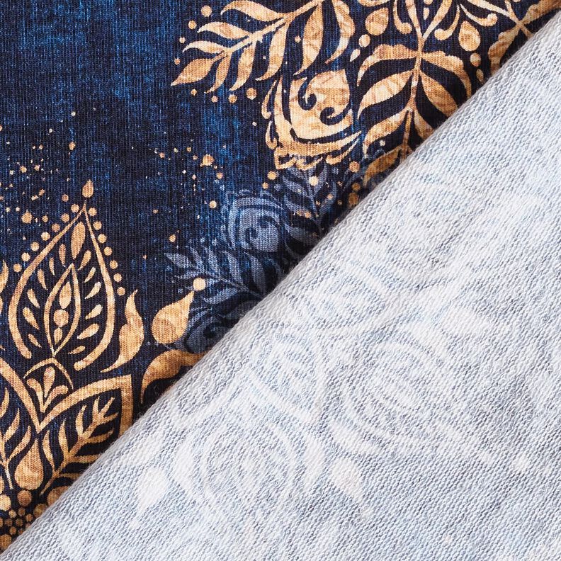 French terry, felpa estiva mandala | Glitzerpüppi – blu marino/albicocca, image number 4
