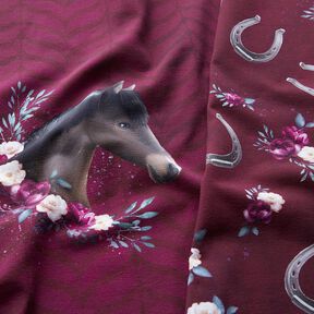 jersey di cotone Cavalli fiorati taglio di tessuto | Glitzerpüppi – rosso Bordeaux, 