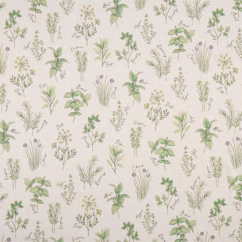 tessuto arredo mezzo panama erbe aromatiche – naturale/verde,  image number 1