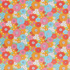 tessuto in cotone cretonne Grandi fiori retrò – turchese/giallo sole, 