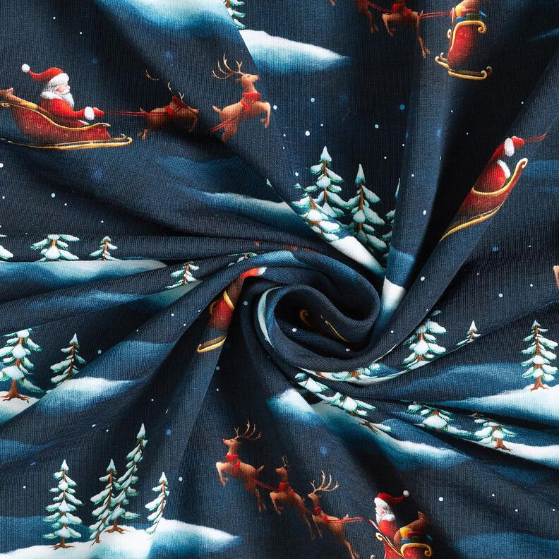French terry, felpa estiva L'arrivo di Babbo Natale | Glitzerpüppi – blu notte/peperoncino, image number 3