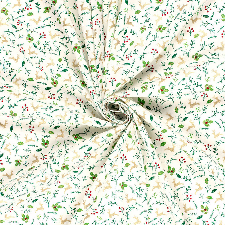 tessuto in cotone popeline Caprioli e rami – bianco lana/oro, image number 3