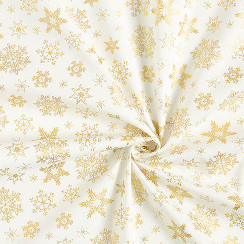 tessuto in cotone popeline Cristalli di neve – bianco lana/oro, image number 3
