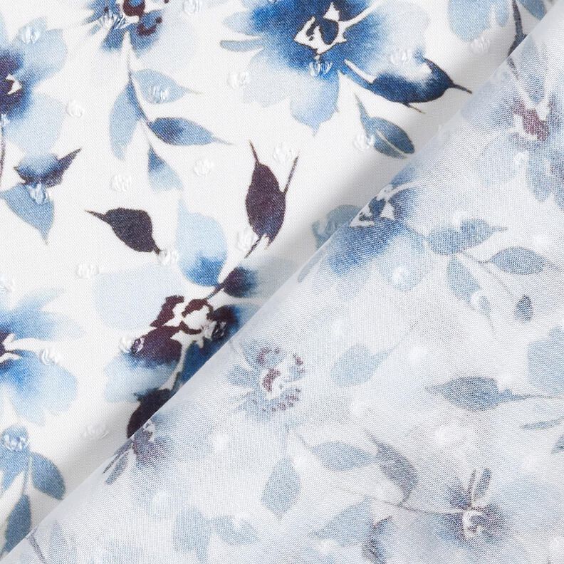 Tessuto in viscosa Dobby con stampa digitale di fiori ad acquerello – avorio/blu jeans chiaro,  image number 4