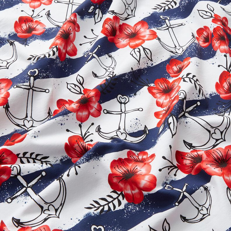 jersey di cotone Fiori e ancora rigata | Glitzerpüppi – bianco/peperoncino,  image number 2