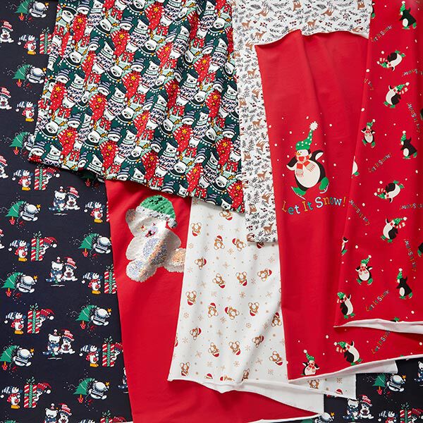 taglio di tessuto French terry, felpa estiva Orsacchiotto di Natale – bianco lana/rosso,  image number 6