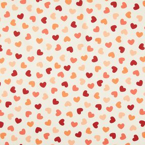 tessuto arredo mezzo panama Cuori sparsi – crema/rosso scuro, 