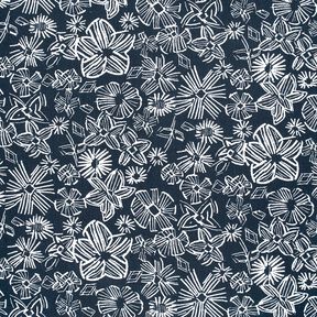 misto lino viscosa Fiori disegnati – blu notte/bianco, 