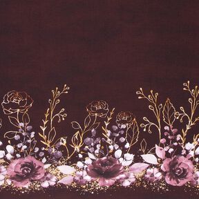 jersey di cotone tessuto con bordura Fiori iglitterati in oro | Glitzerpüppi – rosso Bordeaux/lillà, 