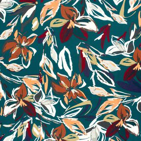 jersey di viscosa Fiori moderni – petrolio/rame, 