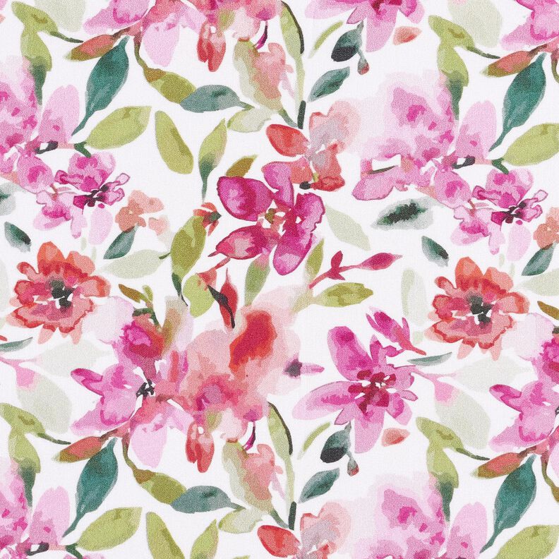 Tessuto di viscosa Fiori primaverili ad acquerello – bianco/violetto pastello, image number 1