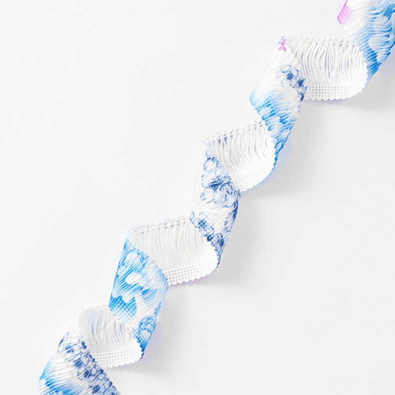 nastro con frange fiori [30 mm] – bianco/blu,  image number 1