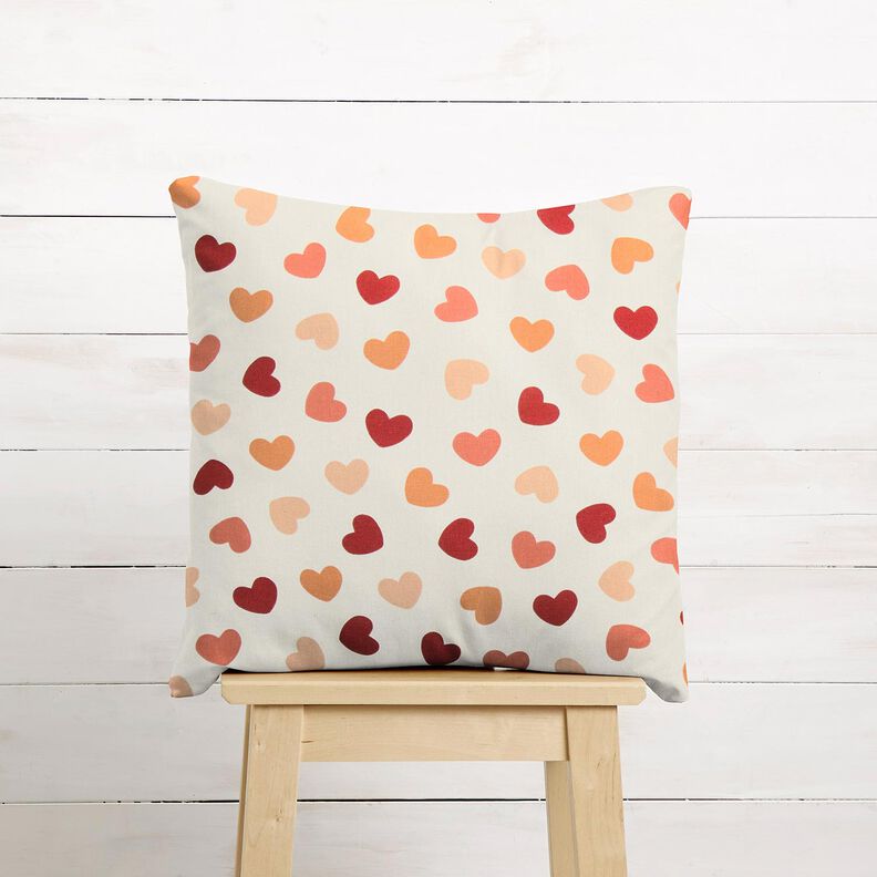 tessuto arredo mezzo panama Cuori sparsi – crema/rosso scuro, image number 10