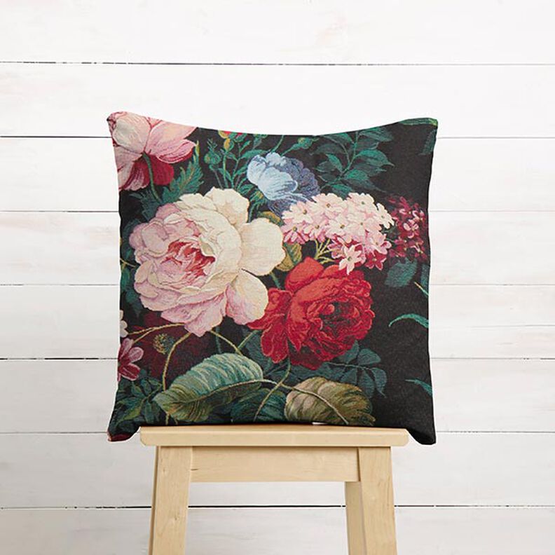 tessuto arredo gobelin Mazzi di fiori – nero/rosso carminio,  image number 6