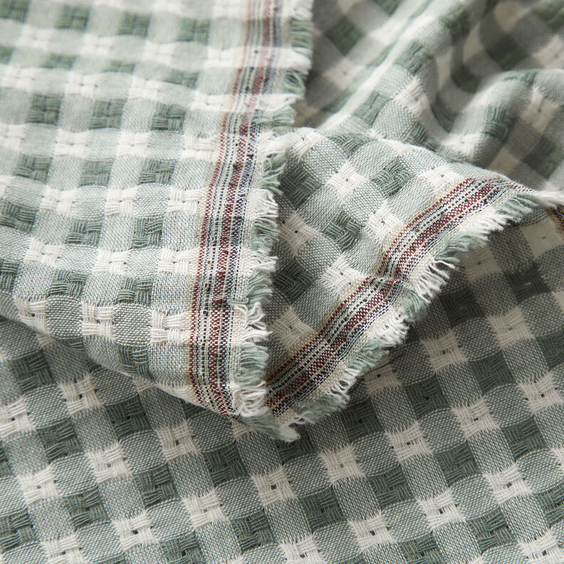 Tessuto in cotone a quadri strutturati – bianco/canna palustre,  image number 3