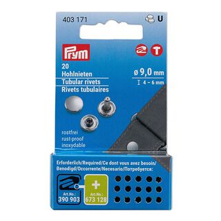 rivetti tubolari, intervallo di serraggio 4-6mm [20 pezzi | Ø 9 mm] | Prym – argent metallica, 