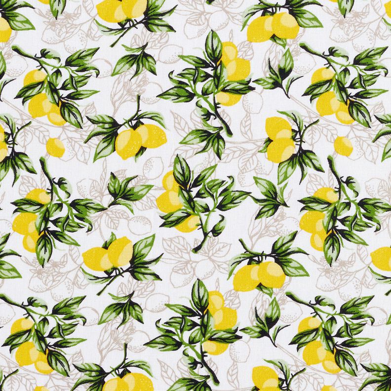 tessuto in cotone cretonne Rami di limone – bianco/giallo limone,  image number 1