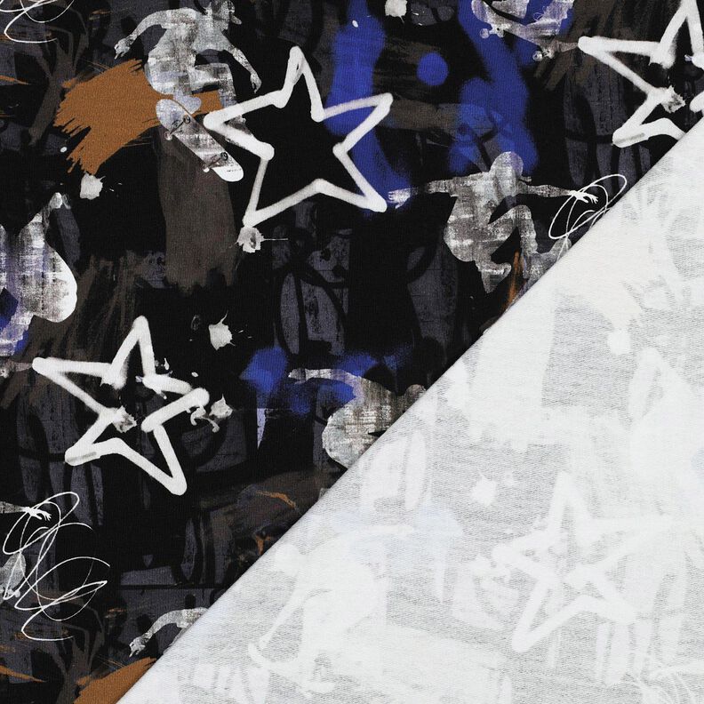 French terry, felpa estiva skateboard e graffiti stampa digitale | Poppy Fabrics – nero/indaco,  image number 4