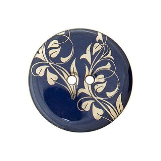 bottone in poliestere 2 fori, fiori – blu marino/oro, 
