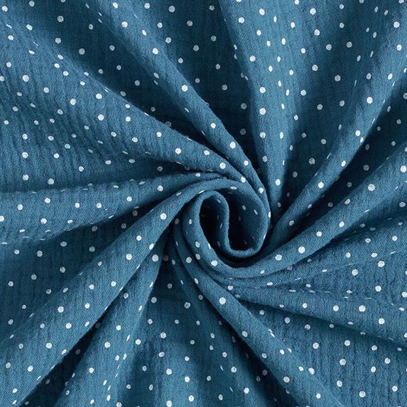 mussolina / tessuto doppio increspato piccoli pois – colore blu jeans/bianco,  image number 3