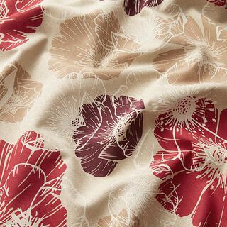 tessuto arredo mezzo panama fiori imponenti – rosso carminio/naturale, 