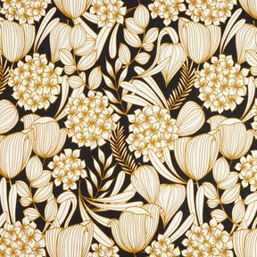 satin di cotone Fiori tropicali – nero, 