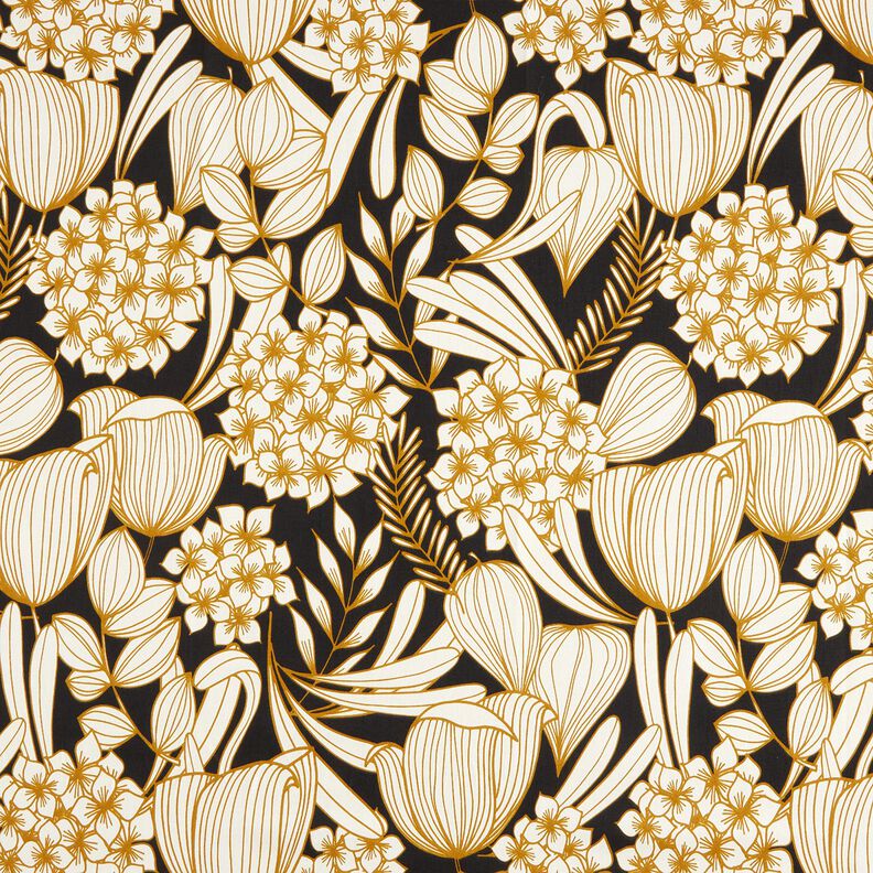 satin di cotone Fiori tropicali – nero,  image number 1