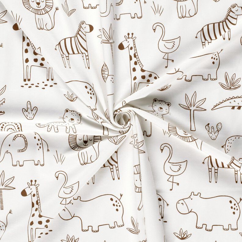 jersey di cotone Animali della giungla disegnati – avorio/cioccolato,  image number 3