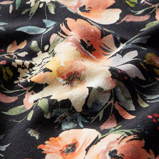 French terry, fiori acquerello | by Poppy – nero, 