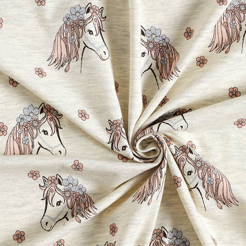 jersey di cotone Glitter cavalli e fiorellini – naturale/argento,  image number 3