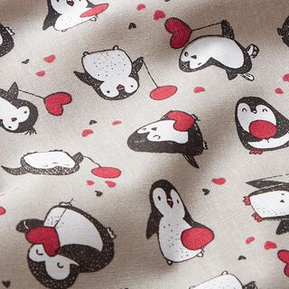 popeline Pinguini e cuori  – sabbia, 