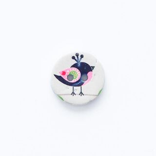 bottone con uccellino, 2 fori [ Ø 15 mm ] – bianco lana/nero, 
