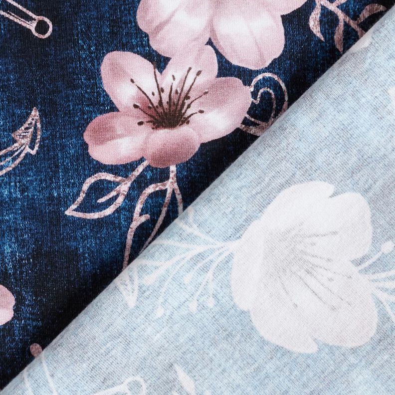 jersey di cotone Fiori e Ancore | Glitzerpüppi – blu notte/rosa antico chiaro,  image number 4