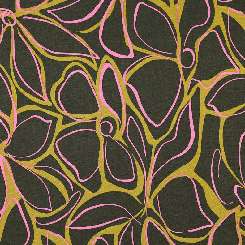 Viscosa elasticizzata con grandi fiori – pino scuro/oliva giallastro,  image number 1